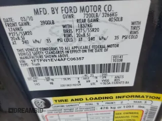 2010 Ford F-150 XL с VIN 1FTFW1EV4AFC06357, выставлен на аукционе Copart как лот 60305585 с пробегом Не указан миль и Списание • Salvage title. История ставок и продаж доступна на DreamBid. Изображение 13.