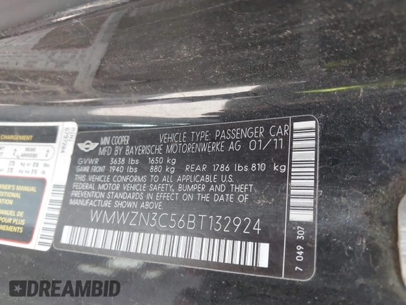 2011 MINI Convertible with VIN WMWZN3C56BT132924, listed as a IAAI auction lot 42161363 with 133,444 mi miles and . Bid and sale history available at DreamBid. Image 9.