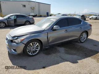 2021 Infiniti Q50 Luxe with VIN JN1EV7BP8MM704829, listed as a Copart auction lot 63338995 with 26,625 mi miles and Salvage title. Bid and sale history available at DreamBid. Image 1.