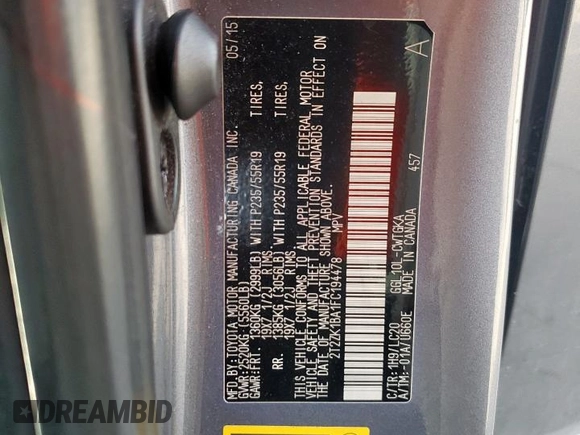 2015 Lexus RX 350 с VIN 2T2ZK1BA1FC194478, выставлен на аукционе Copart как лот 63301565 с пробегом 108 165 миль миль и Списание • Salvage title. История ставок и продаж доступна на DreamBid. Изображение 13.