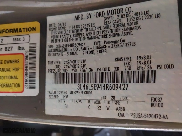 2017 Lincoln MKZ Reserve with VIN 3LN6L5E94HR609427, listed as a IAAI auction lot 41547378 with NaN miles. Bid and sale history available at carsss.com. Image 9.