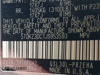 2018 Toyota Sienna LE Auto Access Seat with VIN 5TDKZ3DC1JS953593, listed as a IAAI auction lot 41478930 with 171,792 mi miles. Bid and sale history available at carsss.com. Image 9.