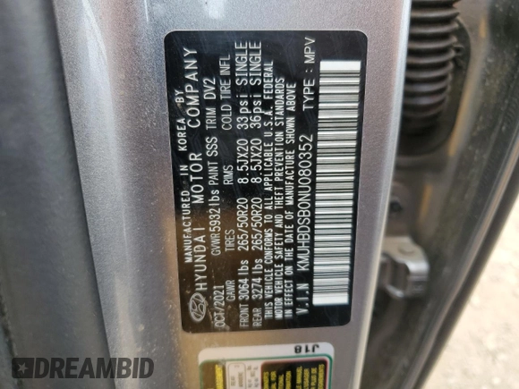 2022 Genesis GV80 с VIN KMUHBDSB0NU080352, выставлен на аукционе Copart как лот 56605035 с пробегом 33 561 миль миль и Списание • Salvage title. История ставок и продаж доступна на DreamBid. Изображение 13.
