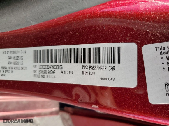 2015 Chrysler 200 S with VIN 1C3CCCBB4FN532856, listed as a Copart auction lot 84681604 with 119,246 mi miles and Salvage Title. Bid and sale history available at carsss.com. Image 14.