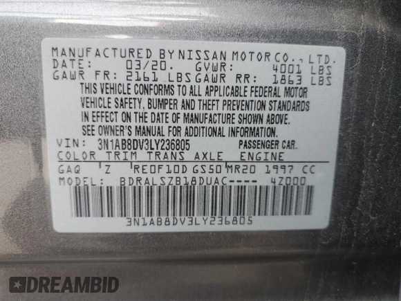 2020 Nissan Sentra SR z VIN 3N1AB8DV3LY236805, wystawiony jako Copart lot #53270025 z przebiegiem 31 428 mil mil oraz Szkoda całkowita • Salvage title. Historia ofert i sprzedaży dostępna na DreamBid. Obrazek 12.
