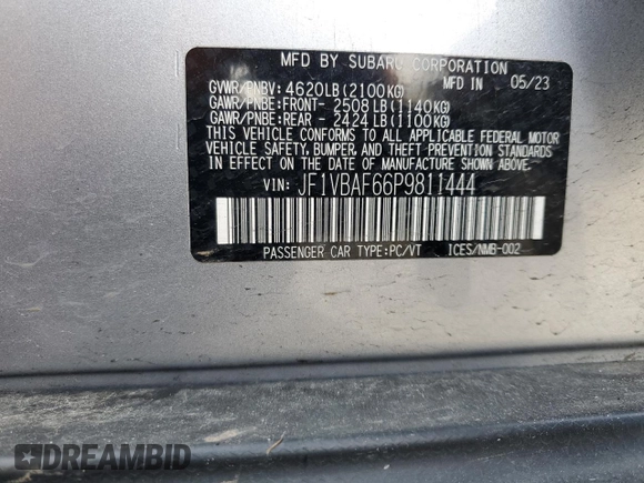 2023 Subaru WRX Premium with VIN JF1VBAF66P9811444, listed as a Copart auction lot 49553805 with 40,111 mi miles and Salvage Title. Bid and sale history available at carsss.com. Image 12.