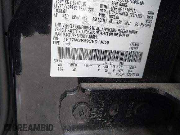 2012 Ford F-250 XL с VIN 1FT7W2B69CED13856, выставлен на аукционе IAAI как лот 42019772 с пробегом 167 645 миль миль и . История ставок и продаж доступна на DreamBid. Изображение 9.