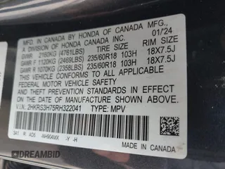 2024 Honda CR-V EX-L with VIN 2HKRS3H75RH322041, listed as a IAAI auction lot 41651871 with 26,422 mi miles and . Bid and sale history available at DreamBid. Image 9.