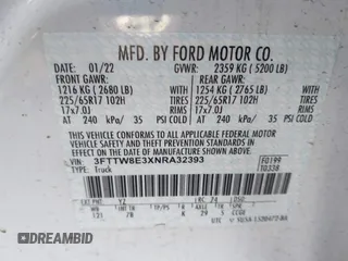 2022 Ford Maverick XL with VIN 3FTTW8E3XNRA32393, listed as a IAAI auction lot 41470451 with 16,669 mi miles and . Bid and sale history available at DreamBid. Image 9.