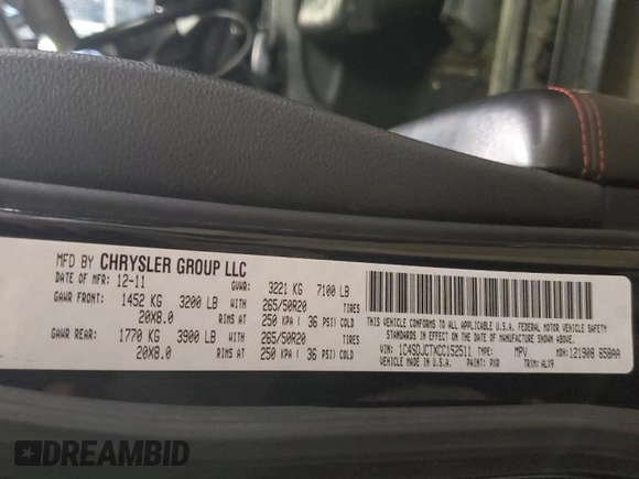 2012 Dodge Durango R/T with VIN 1C4SDJCTXCC152511, listed as a Copart auction lot 50504545 with 129,630 mi miles and Salvage title. Bid and sale history available at DreamBid. Image 16.