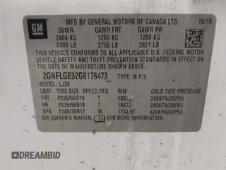 2016 Chevrolet Equinox LTZ with VIN 2GNFLGE32G6176473, listed as a IAAI auction lot 41312198 with 136,123 mi miles. Bid and sale history available at carsss.com. Image 9.