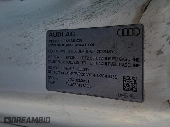 2023 Audi Q3 S line Premium with VIN WA1DECF37P1108975, listed as a IAAI auction lot 42796417 with 58,193 mi miles and . Bid and sale history available at DreamBid. Image 2.