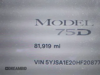 2017 Tesla Model S 100D z VIN 5YJSA1E20HF208771, wystawiony jako IAAI lot #42111317 z przebiegiem 81 919 mil mil oraz . Historia ofert i sprzedaży dostępna na DreamBid. Obrazek 16.