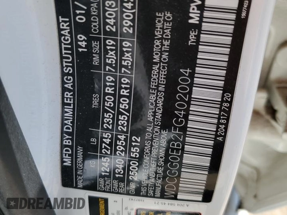 2015 Mercedes-Benz GLK 250 with VIN WDCGG0EB2FG402004, listed as a Copart auction lot 63126493 with 130,821 mi miles and . Bid and sale history available at DreamBid. Image 12.