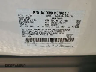 2024 Ford Explorer Limited with VIN 1FMSK7FH8RGA81550, listed as a Copart auction lot 85317804 with 3,258 mi miles and Salvage Title. Bid and sale history available at carsss.com. Image 14.