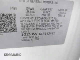 2020 Chevrolet Malibu RS with VIN 1G1ZG5ST6LF143441, listed as a IAAI auction lot 41781510 with 56,432 mi miles and . Bid and sale history available at DreamBid. Image 9.