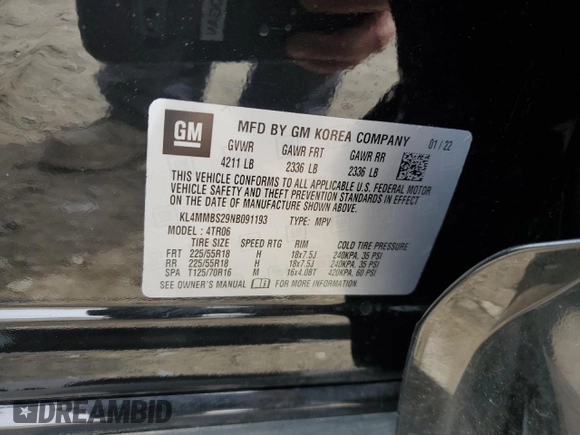 2022 Buick Encore GX Preferred with VIN KL4MMBS29NB091193, listed as a Copart auction lot 55133155 with 22,104 mi miles and Non Repairable. Bid and sale history available at DreamBid. Image 12.