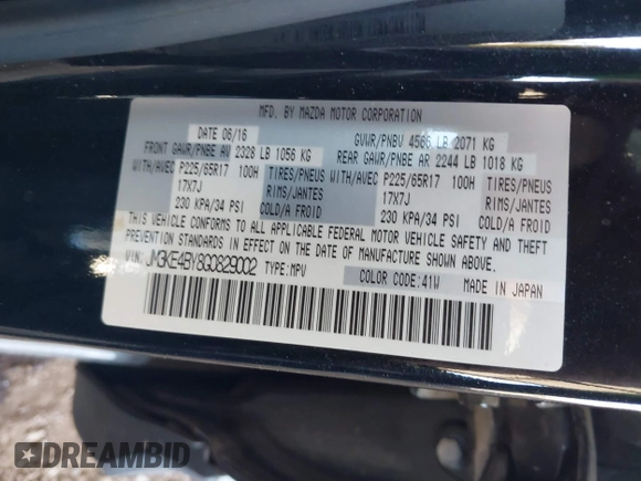 2016 Mazda CX-5 Sport with VIN JM3KE4BY8G0829002, listed as a IAAI auction lot 42553846 with 103,231 mi miles and . Bid and sale history available at DreamBid. Image 9.