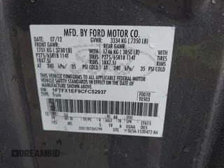 2012 Ford F-150 XL with VIN 1FTFX1EF9CFC52937, listed as a IAAI auction lot 41798536 with 108,093 mi miles. Bid and sale history available at carsss.com. Image 9.