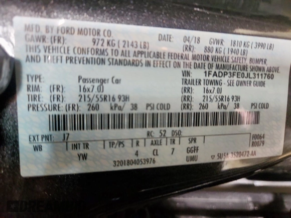 2018 Ford Focus SE with VIN 1FADP3FE0JL311760, listed as a Copart auction lot 63621755 with 81,000 mi miles and Salvage title. Bid and sale history available at DreamBid. Image 12.