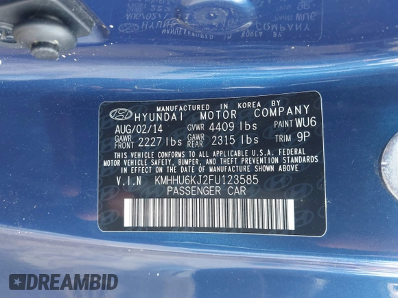 2015 Hyundai Genesis Coupe 3.8L Base with VIN KMHHU6KJ2FU123585, listed as a IAAI auction lot 42437976 with 88,121 mi miles and . Bid and sale history available at DreamBid. Image 9.