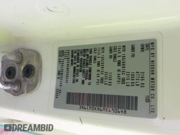 2021 Nissan NV200 SV with VIN 3N6CM0KN6MK690648, listed as a IAAI auction lot 42596767 with 58,382 mi miles and . Bid and sale history available at DreamBid. Image 9.