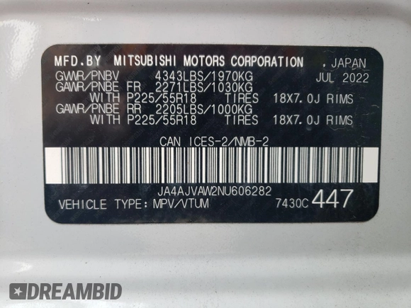 2022 Mitsubishi Outlander Sport SE с VIN JA4AJVAW2NU606282, выставлен на аукционе Copart как лот 73378103 с пробегом 21 230 миль миль и . История ставок и продаж доступна на DreamBid. Изображение 14.