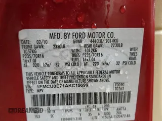2010 Ford Escape Limited z VIN 1FMCU0E71AKC15699, wystawiony jako Copart lot #85142614 z przebiegiem 139 119 mil mil oraz Czysty tytuł • Clean title. Historia ofert i sprzedaży dostępna na DreamBid. Obrazek 13.