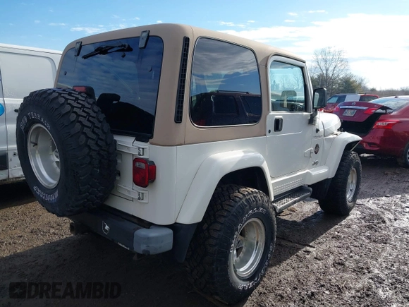 2002 Jeep Wrangler Sahara with VIN 1J4FA59S02P760345, listed as a IAAI auction lot 41634902 with 123,506 mi miles. Bid and sale history available at carsss.com. Image 4.