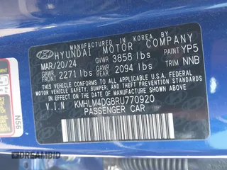 2024 Hyundai Elantra SEL with VIN KMHLM4DG8RU770920, listed as a IAAI auction lot 42191038 with 5,818 mi miles and . Bid and sale history available at DreamBid. Image 9.
