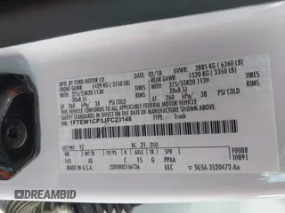 2018 Ford F-150 XL с VIN 1FTEW1CP3JFC23148, выставлен на аукционе IAAI как лот 42593237 с пробегом 142 438 миль миль и . История ставок и продаж доступна на DreamBid. Изображение 9.