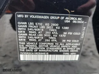 2024 Volkswagen Atlas 2.0T SE with VIN 1V2DR2CA1RC594616, listed as a Copart auction lot 66547974 with 2,116 mi miles and Non Repairable. Bid and sale history available at carsss.com. Image 14.
