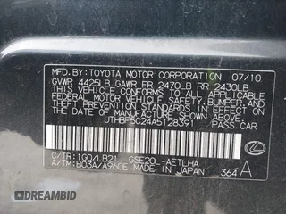 2010 Lexus IS 250 with VIN JTHBF5C24A5128391, listed as a IAAI auction lot 42101232 with 179,108 mi miles and . Bid and sale history available at DreamBid. Image 9.
