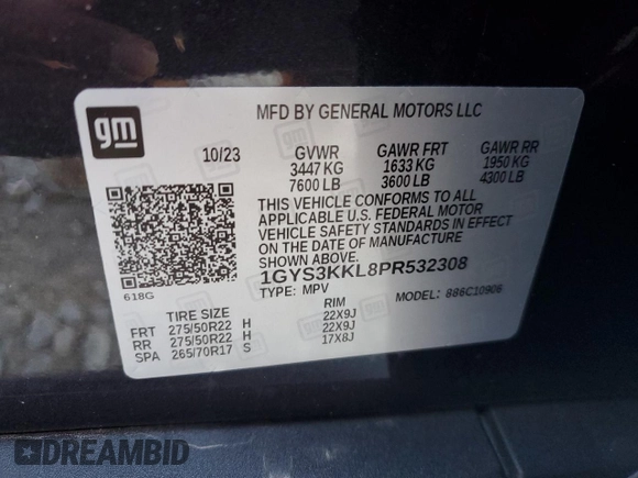 2023 Cadillac Escalade z VIN 1GYS3KKL8PR532308, wystawiony jako Copart lot #81524234 z przebiegiem 11 968 mil mil oraz Szkoda całkowita • Salvage title. Historia ofert i sprzedaży dostępna na DreamBid. Obrazek 13.