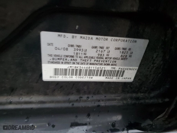 2008 Mazda Mazda3 s Grand Touring with VIN JM1BK344681156521, listed as a Copart auction lot 43185585 with 146,580 mi miles and Salvage Title. Bid and sale history available at carsss.com. Image 12.