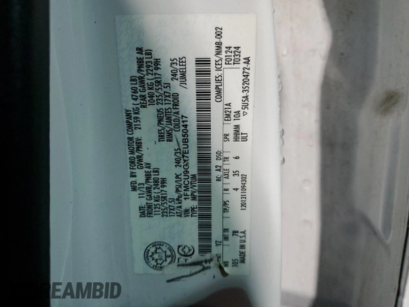 2014 Ford Escape SE with VIN 1FMCU9GX7EUB50417, listed as a Copart auction lot 44676985 with 123,539 mi miles and Clean Title. Bid and sale history available at DreamBid. Image 13.