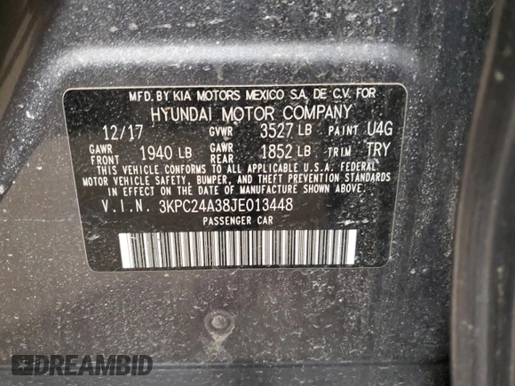 2018 Hyundai Accent SE z VIN 3KPC24A38JE013448, wystawiony jako Copart lot #57471355 z przebiegiem Nie podano mil oraz Szkoda całkowita • Salvage title. Historia ofert i sprzedaży dostępna na DreamBid. Obrazek 12.