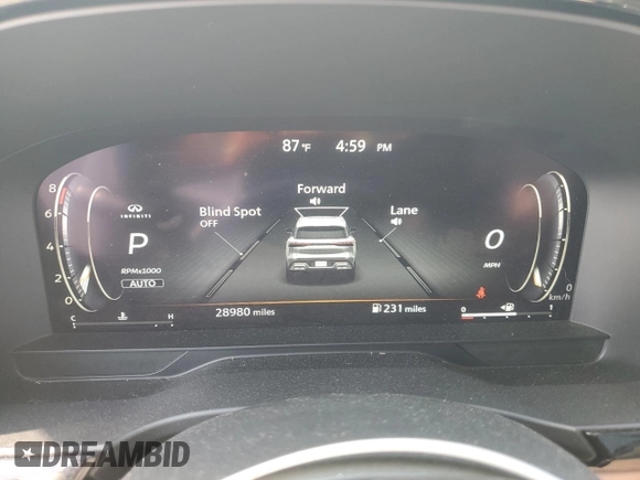 2023 Infiniti QX60 Sensory with VIN 5N1DL1GS7PC363177, listed as a Copart auction lot 59116235 with 28,980 mi miles and Salvage title. Bid and sale history available at DreamBid. Image 9.