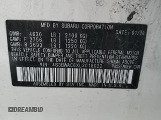 2020 Subaru Legacy Premium с VIN 4S3BWAC6XL3018022, выставлен на аукционе Copart как лот 58551465 с пробегом 82 757 миль миль и Списание • Salvage title. История ставок и продаж доступна на DreamBid. Изображение 12.