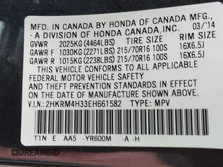 2014 Honda CR-V LX with VIN 2HKRM4H33EH661582, listed as a IAAI auction lot 42002466 with 191,073 mi miles. Bid and sale history available at carsss.com. Image 9.