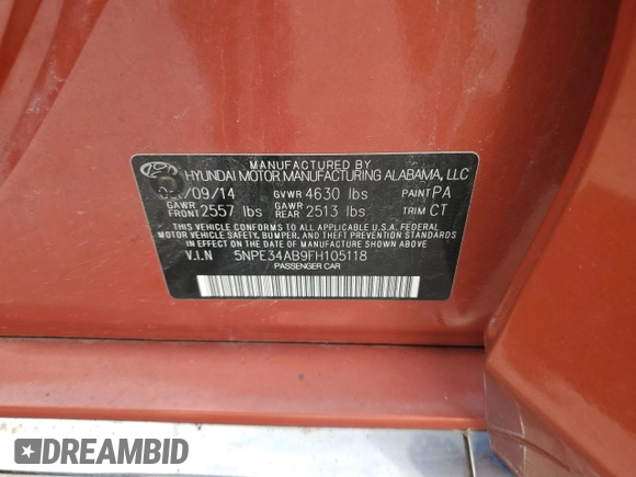 2015 Hyundai Sonata Sport z VIN 5NPE34AB9FH105118, wystawiony jako Copart lot #56419065 z przebiegiem 124 137 mil mil oraz Szkoda całkowita • Salvage title. Historia ofert i sprzedaży dostępna na DreamBid. Obrazek 12.