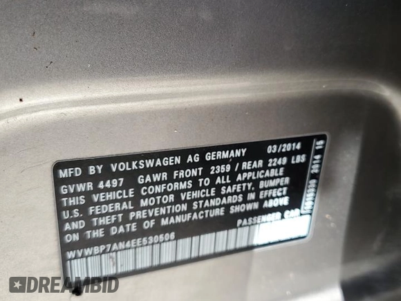2014 Volkswagen CC Sport with VIN WVWBP7AN4EE530506, listed as a Copart auction lot 78090394 with 29,218 mi miles and Salvage Title. Bid and sale history available at DreamBid. Image 13.