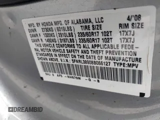 2008 Honda Odyssey Touring with VIN 5FNRL38908B066127, listed as a IAAI auction lot 42219444 with 188,868 mi miles and . Bid and sale history available at DreamBid. Image 9.