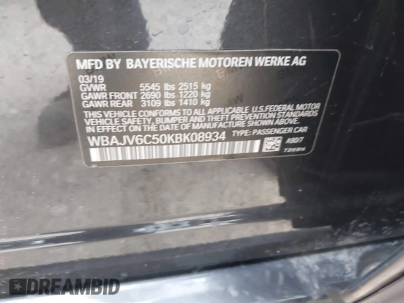 2019 BMW 6 Series 640i xDrive with VIN WBAJV6C50KBK08934, listed as a IAAI auction lot 41588796 with 61,411 mi miles and . Bid and sale history available at carsss.com. Image 9.