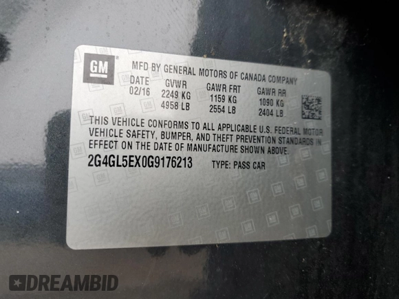 2016 Buick Regal with VIN 2G4GL5EX0G9176213, listed as a Copart auction lot 85575974 with 128,450 mi miles and Clean Title. Bid and sale history available at DreamBid. Image 12.