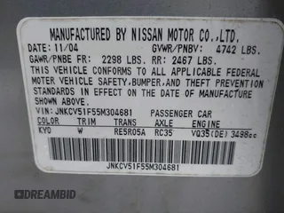 2005 Infiniti G35 with VIN JNKCV51F55M304681, listed as a IAAI auction lot 41970857 with Not Provided miles. Bid and sale history available at carsss.com. Image 9.