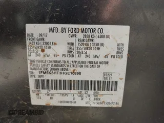 2017 Ford Explorer Platinum с VIN 1FM5K8HT3HGE10898, выставлен на аукционе IAAI как лот 42228417 с пробегом 149 792 миль миль и . История ставок и продаж доступна на DreamBid. Изображение 9.