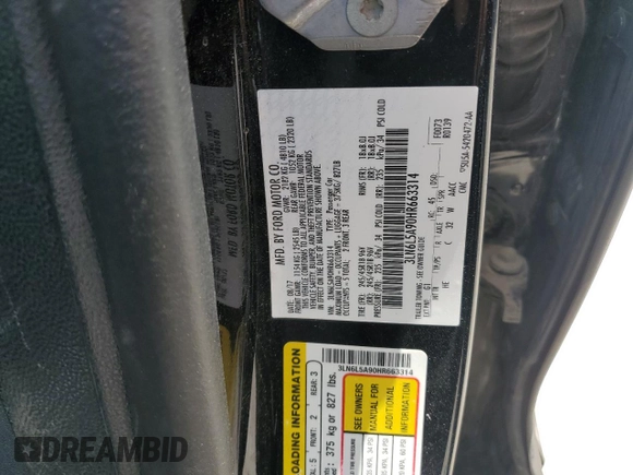 2017 Lincoln MKZ Premiere with VIN 3LN6L5A90HR663314, listed as a Copart auction lot 58785245 with 95,484 mi miles and Salvage title. Bid and sale history available at DreamBid. Image 12.