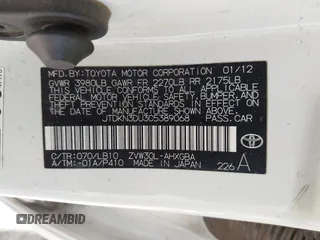 2012 Toyota Prius One with VIN JTDKN3DU3C5389068, listed as a IAAI auction lot 42145457 with 182,469 mi miles and . Bid and sale history available at DreamBid. Image 9.