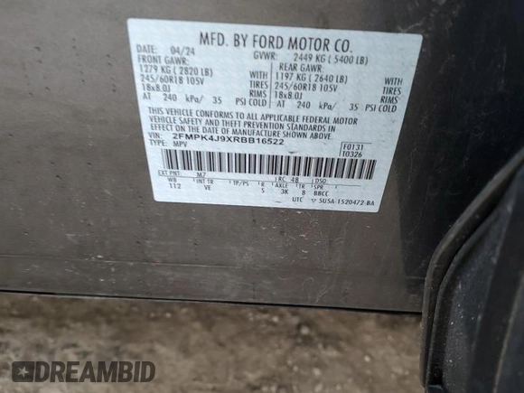 2024 Ford Edge SEL z VIN 2FMPK4J9XRBB16522, wystawiony jako Copart lot #53512205 z przebiegiem 1 964 mil mil oraz Szkoda całkowita • Salvage title. Historia ofert i sprzedaży dostępna na DreamBid. Obrazek 12.